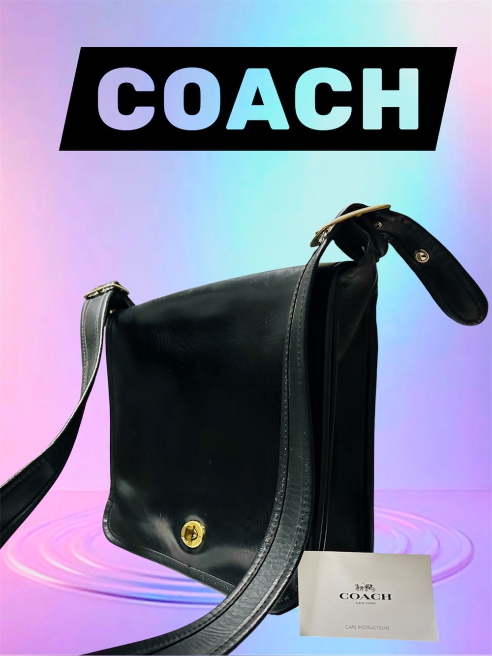 Rare Vintage COACH Black soft Leather Crossbody Shoulder Bag - COACH message Bag